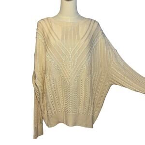 Lauren Ralph Lauren NWT Mixed Cable Knit V-Neck Sweater Winter Cream XXL